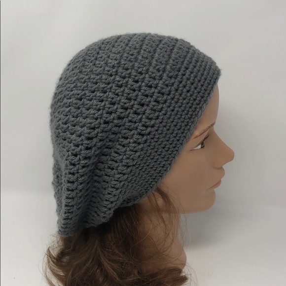 Gray slouchy beanie hat 20 - 22 inches stretchy New hand crochet by me - Picture 5 of 8